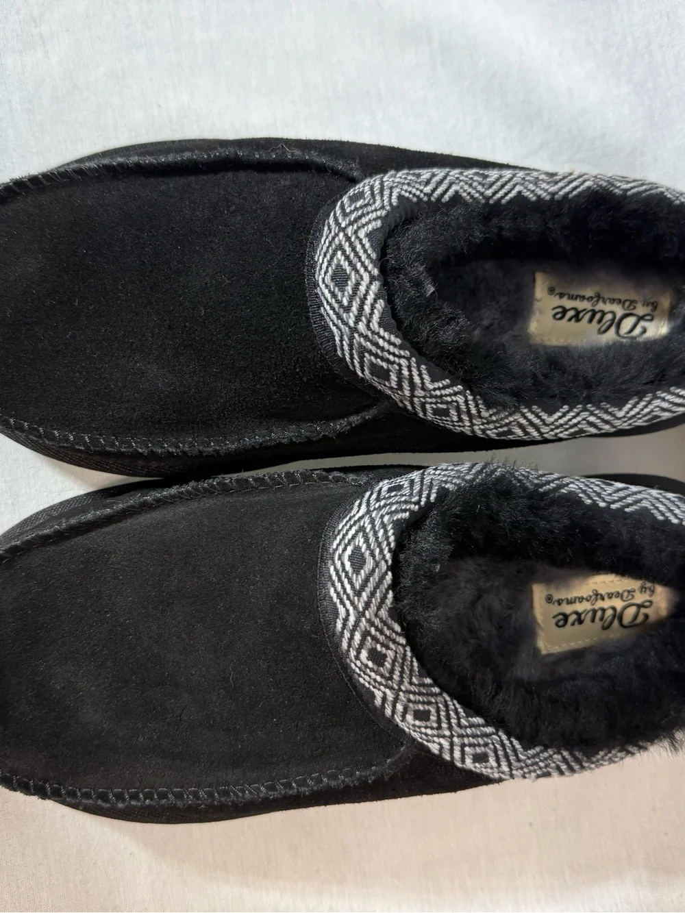 Dluxe by  dearform Black Suede-Look Slip-On Fleece Lined Slippers